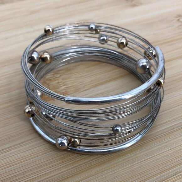 Multi-layer silver wrap bracelet gold and  silver beads - Picture 5 of 8